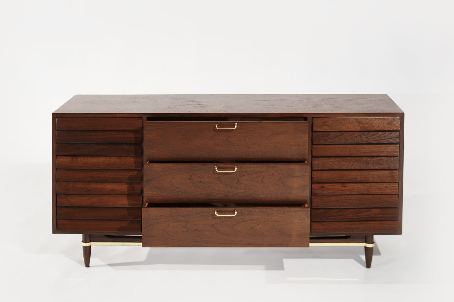 Mid Century Modern Walnut Dresser with Brass Accents, C. 1950s