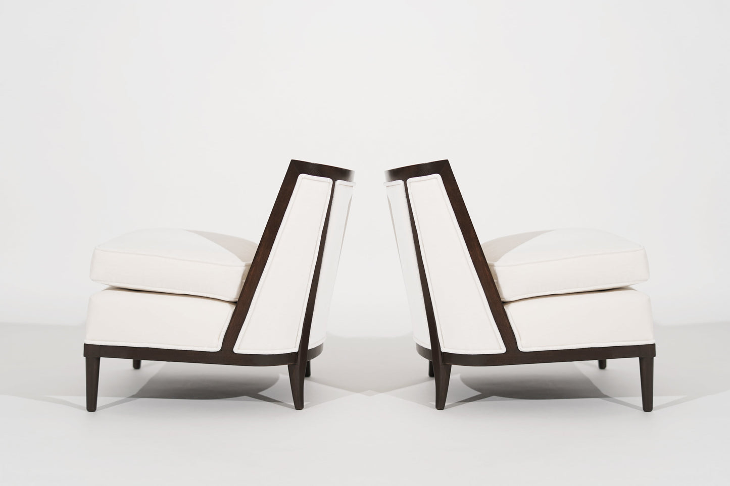 Transitional Slipper Chairs in Ivory Mohair, C. 1950s