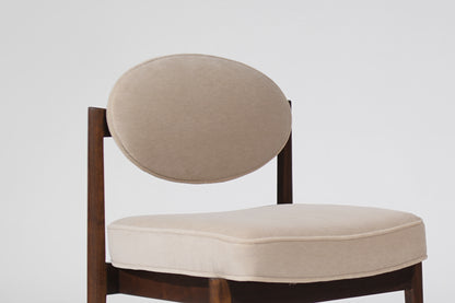 Set of Walnut Side Chairs by Jens Risom in Natural Mohair, C. 1950s