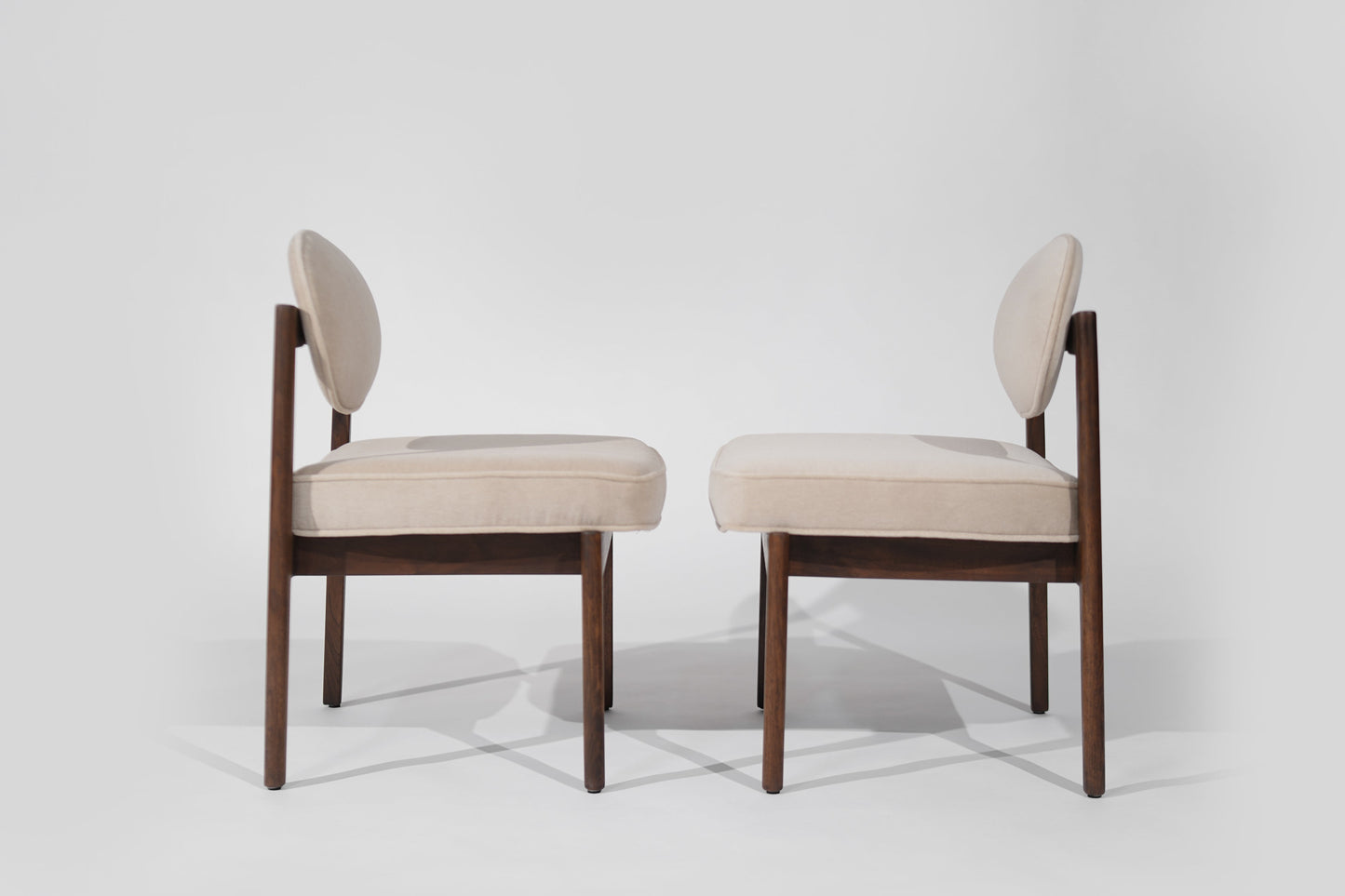 Set of Walnut Side Chairs by Jens Risom in Natural Mohair, C. 1950s