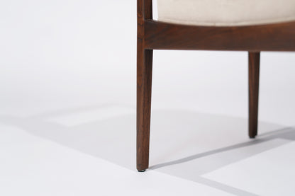 Set of Walnut Side Chairs by Jens Risom in Natural Mohair, C. 1950s