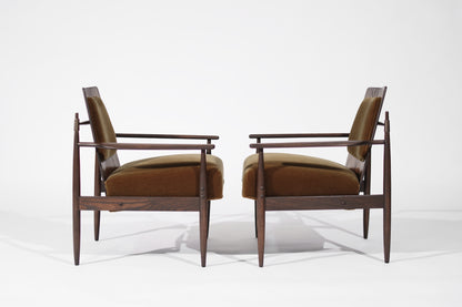 Set of Oak, Mohair and Bronze Lounge Chairs by Dan Johnson, C. 1950s