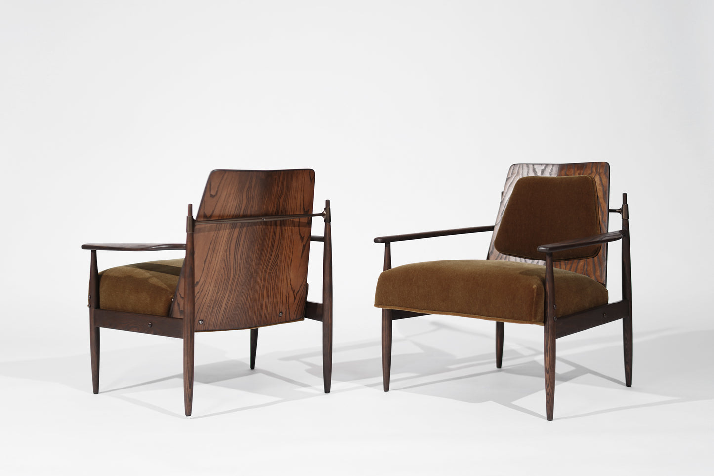 Set of Oak, Mohair and Bronze Lounge Chairs by Dan Johnson, C. 1950s