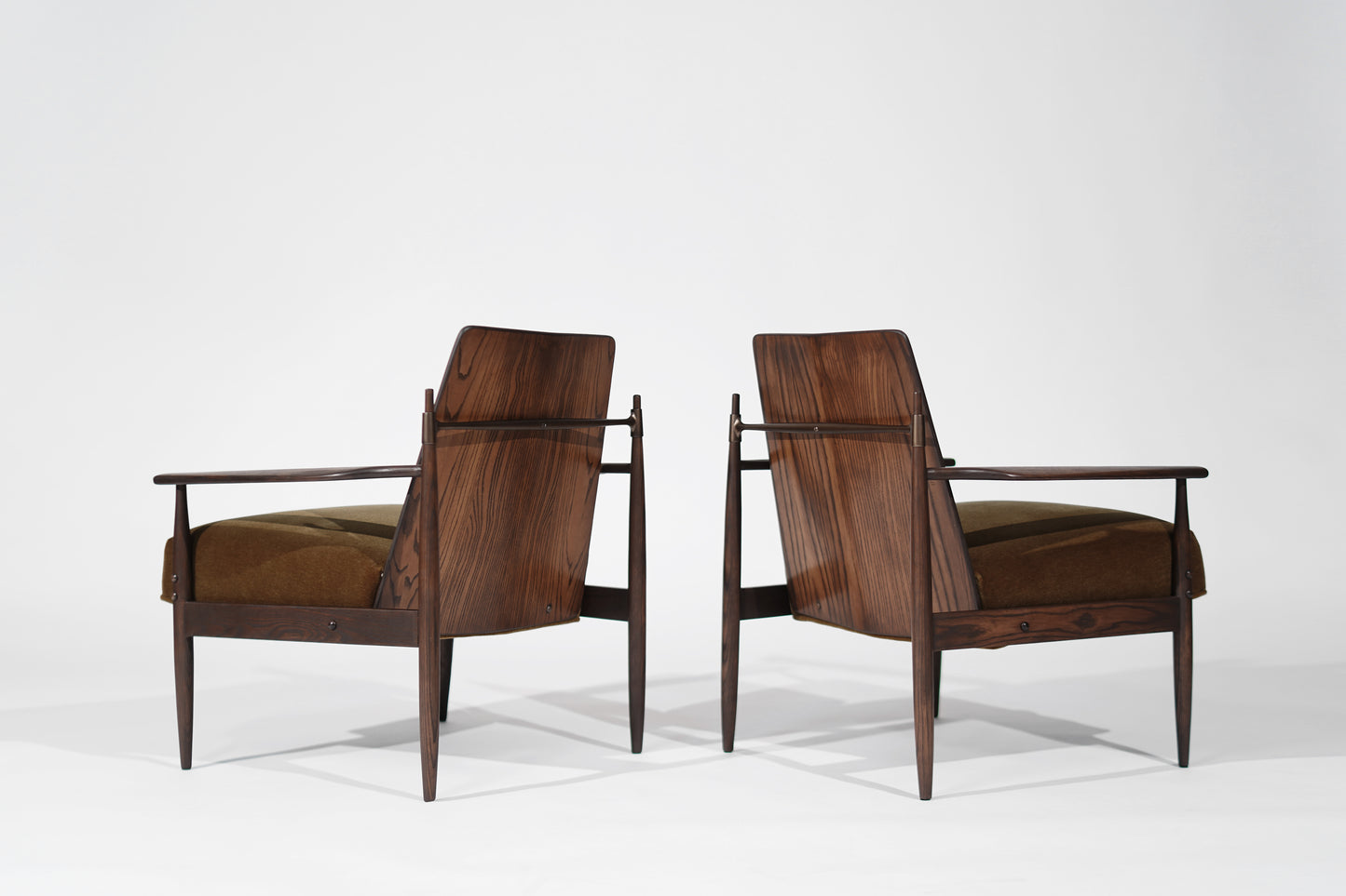 Set of Oak, Mohair and Bronze Lounge Chairs by Dan Johnson, C. 1950s