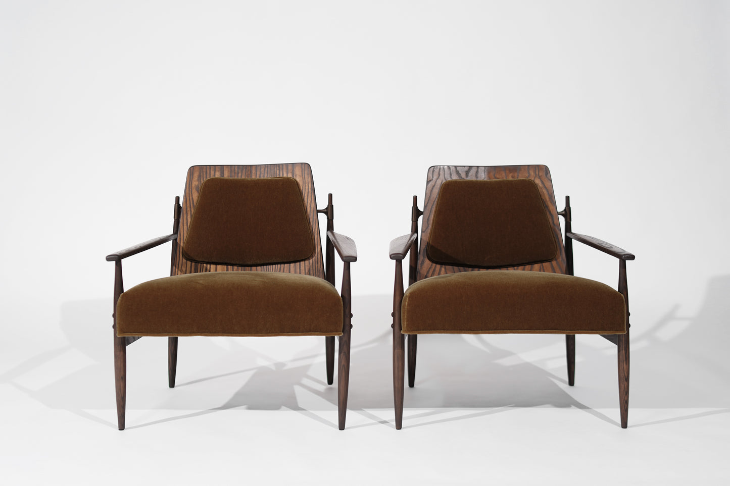 Set of Oak, Mohair and Bronze Lounge Chairs by Dan Johnson, C. 1950s