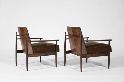 Set of Oak, Mohair and Bronze Lounge Chairs by Dan Johnson, C. 1950s