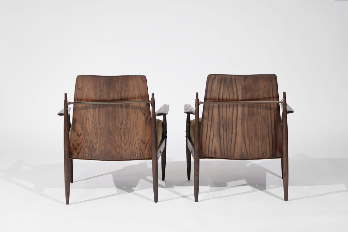 Set of Oak, Mohair and Bronze Lounge Chairs by Dan Johnson, C. 1950s