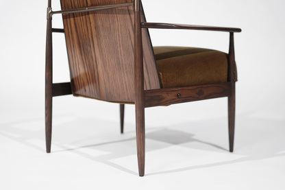 Set of Oak, Mohair and Bronze Lounge Chairs by Dan Johnson, C. 1950s