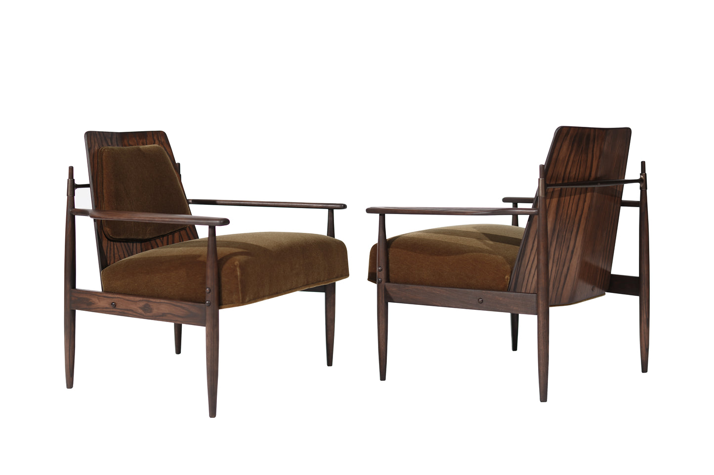 Set of Oak, Mohair and Bronze Lounge Chairs by Dan Johnson, C. 1950s