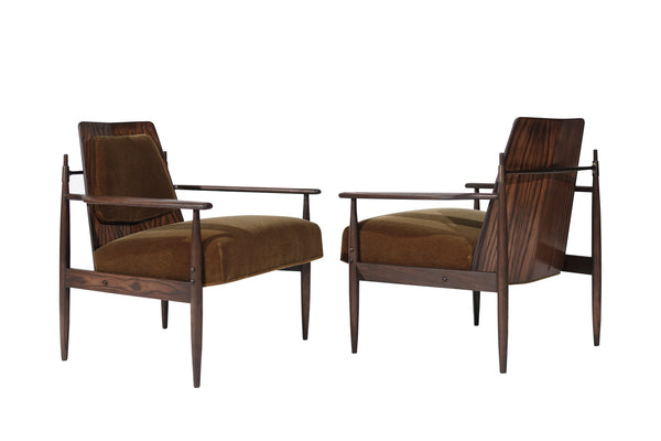 Set of Oak, Mohair and Bronze Lounge Chairs by Dan Johnson, C. 1950s