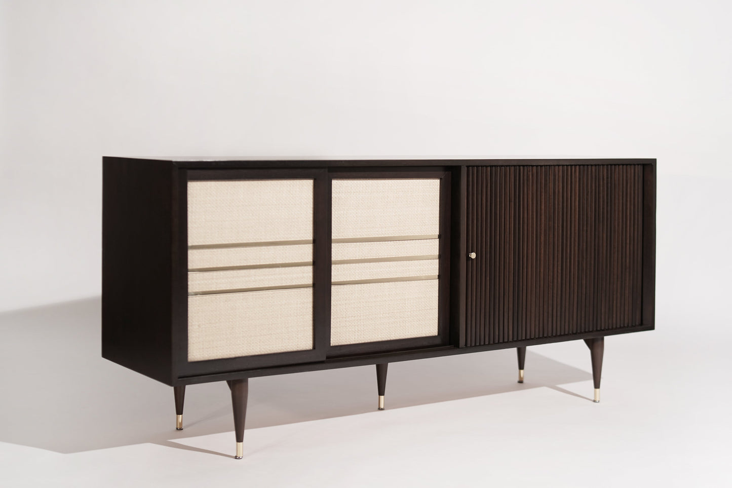 Mid-Century Brass and Walnut Credenza, C. 1950s