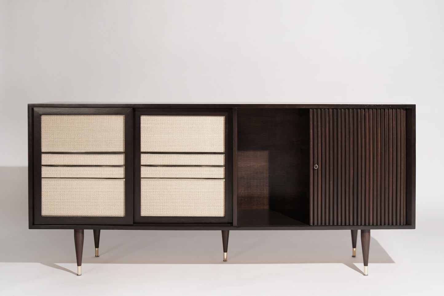 Mid-Century Brass and Walnut Credenza, C. 1950s