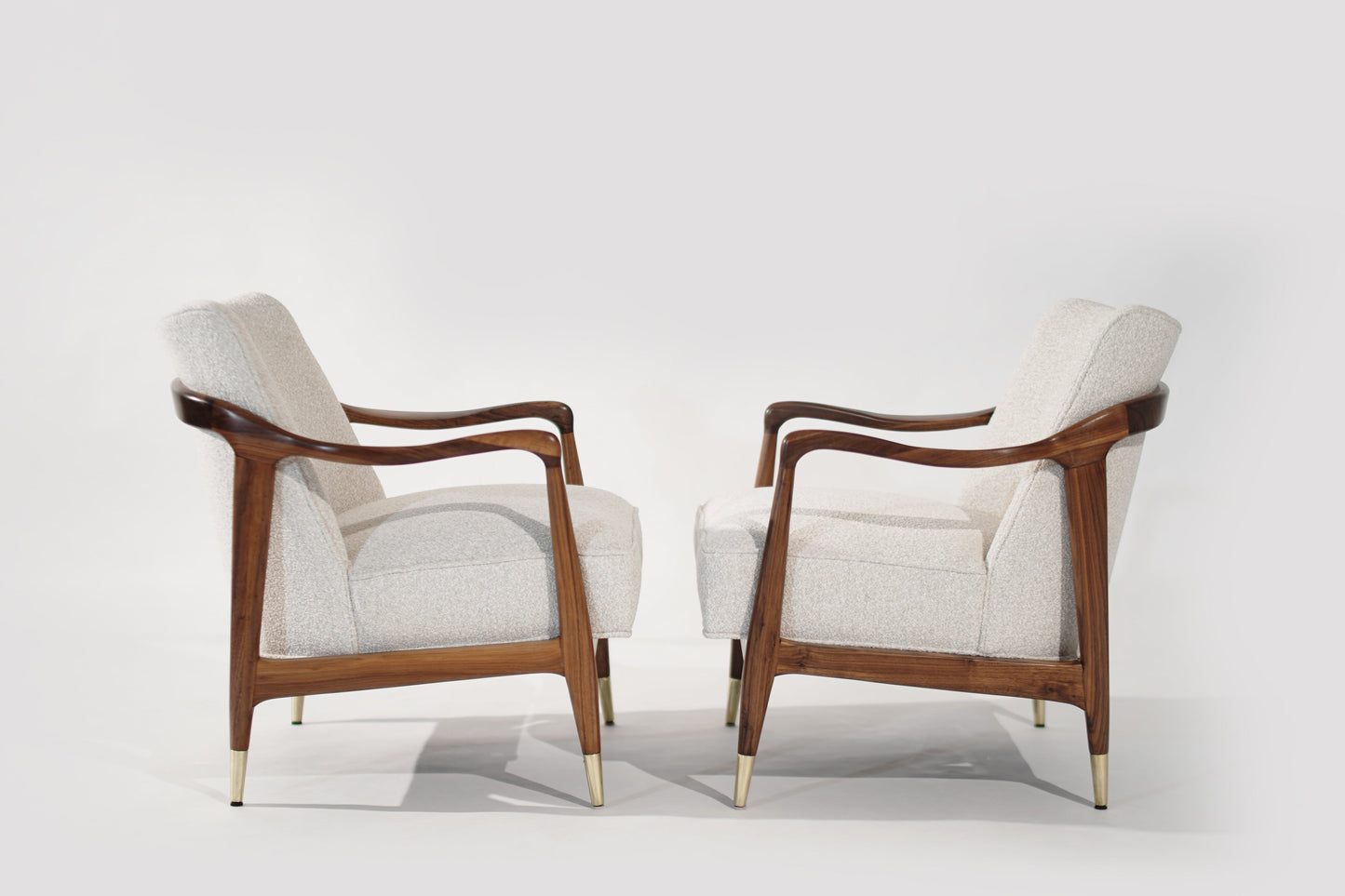 Set of Gio Ponti Style Sculpted Walnut Lounge Chairs, C. 1950s