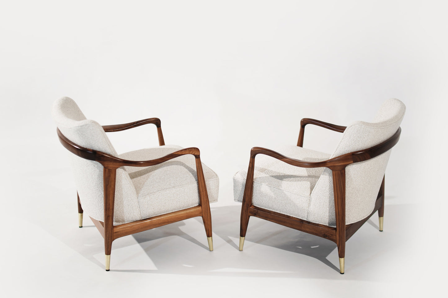 Set of Gio Ponti Style Sculpted Walnut Lounge Chairs, C. 1950s