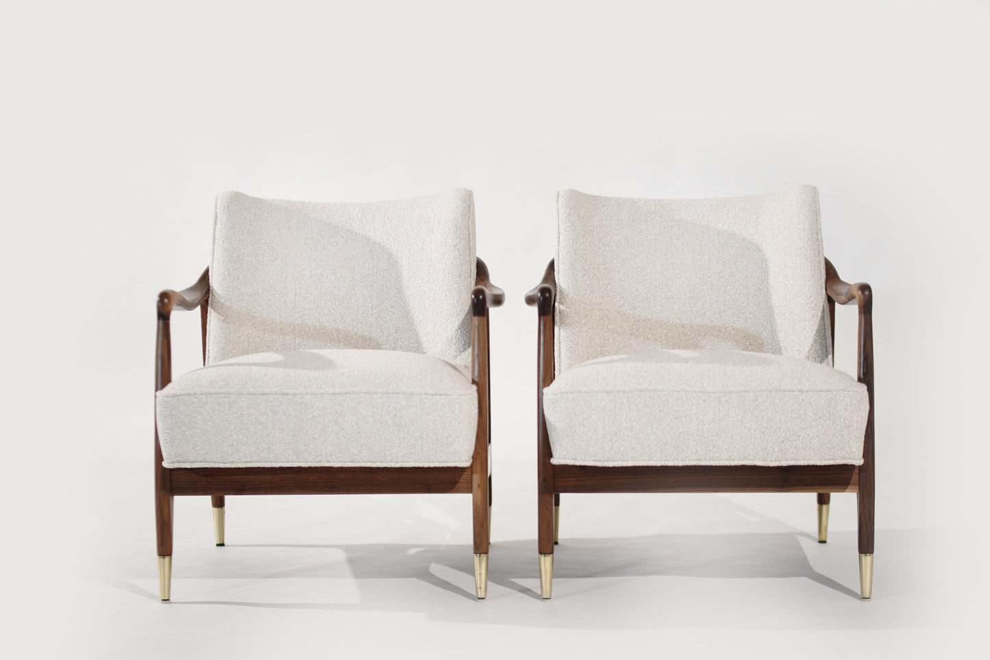 Set of Gio Ponti Style Sculpted Walnut Lounge Chairs, C. 1950s