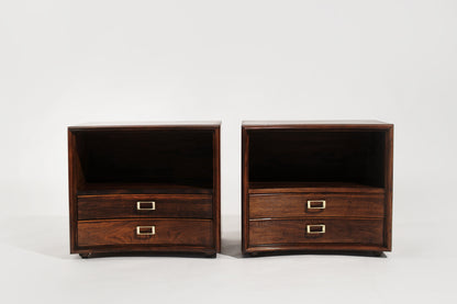 Set of Walnut Concave Bedside Tables by Paul Frankl, C. 1950s