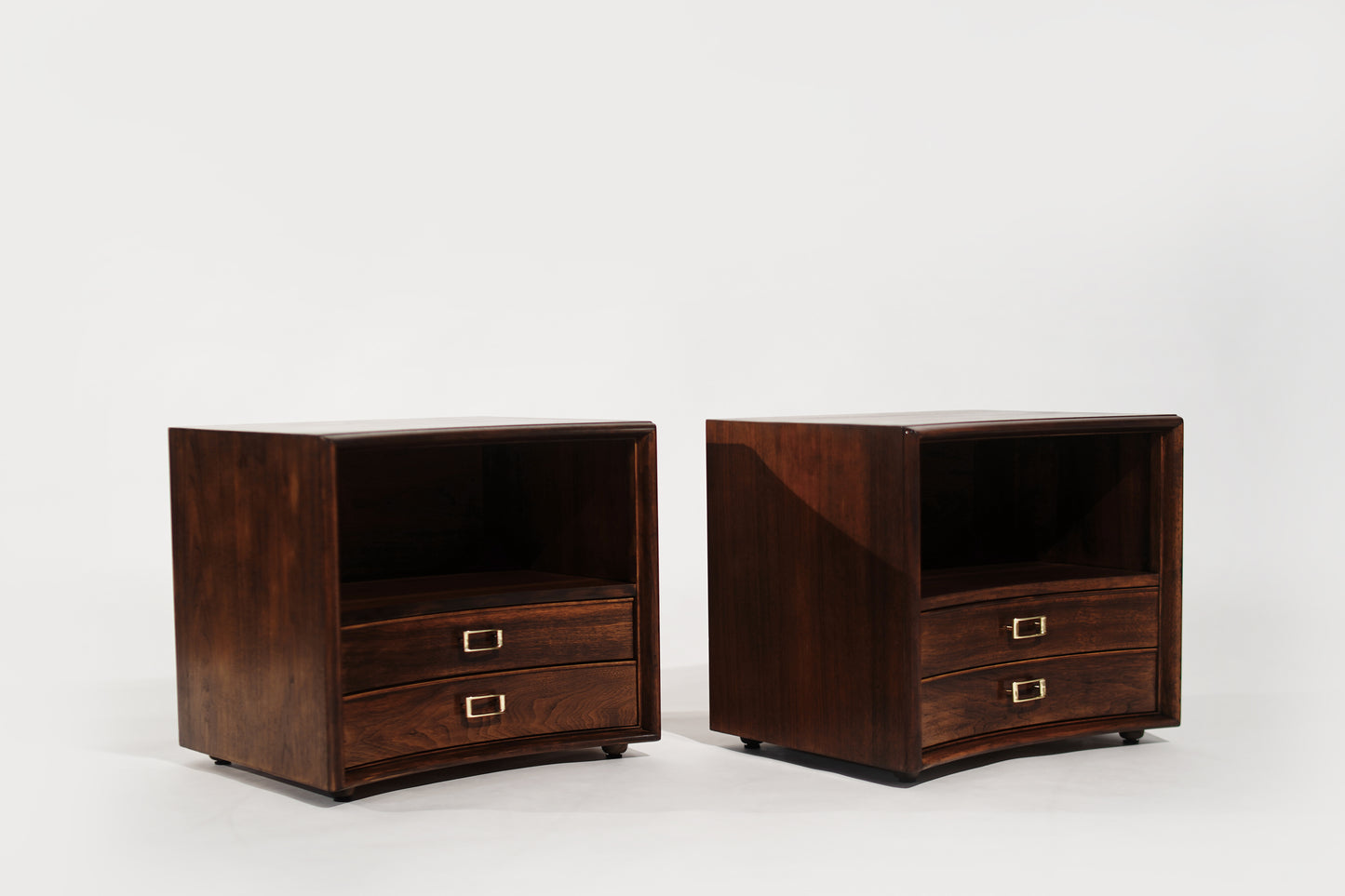 Set of Walnut Concave Bedside Tables by Paul Frankl, C. 1950s