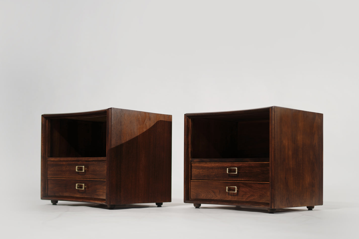 Set of Walnut Concave Bedside Tables by Paul Frankl, C. 1950s