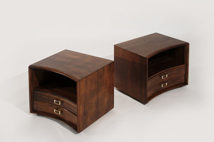 Set of Walnut Concave Bedside Tables by Paul Frankl, C. 1950s