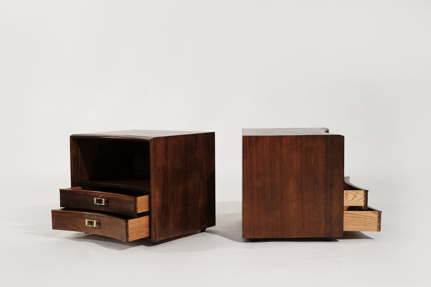 Set of Walnut Concave Bedside Tables by Paul Frankl, C. 1950s