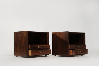 Set of Walnut Concave Bedside Tables by Paul Frankl, C. 1950s