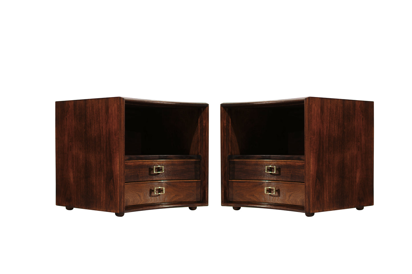 Set of Walnut Concave Bedside Tables by Paul Frankl, C. 1950s