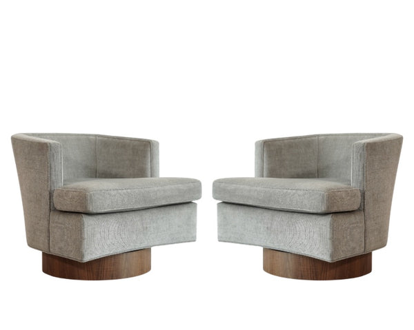 Set of Swivel Chairs in Walnut and Linen by Harvey Probber, C. 1950s