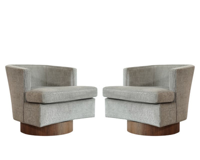 Set of Swivel Chairs in Walnut and Linen by Harvey Probber, C. 1950s