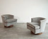 Set of Swivel Chairs in Walnut and Linen by Harvey Probber, C. 1950s
