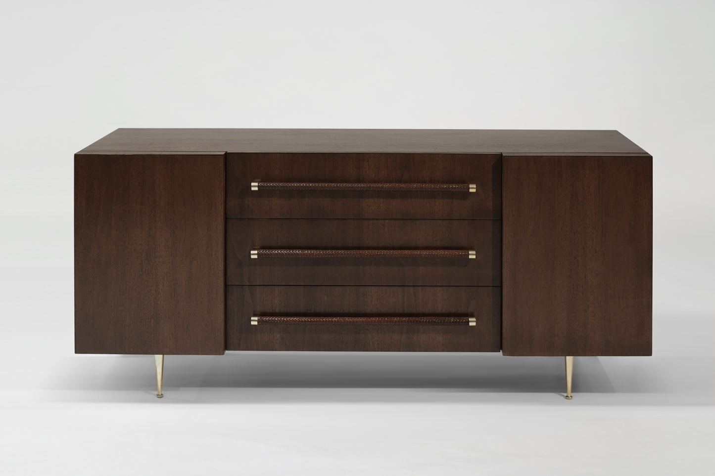 T.H. Robsjohn-Gibbings Credenza in Walnut and Brass, C. 1950s