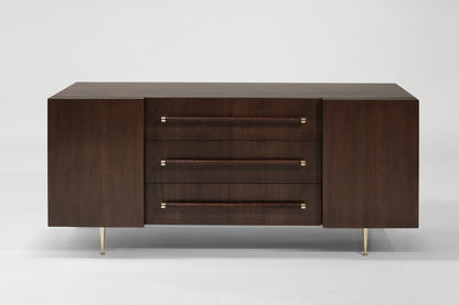 T.H. Robsjohn-Gibbings Credenza in Walnut and Brass, C. 1950s