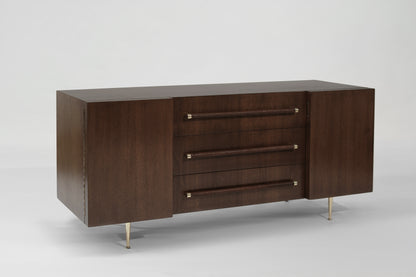 T.H. Robsjohn-Gibbings Credenza in Walnut and Brass, C. 1950s