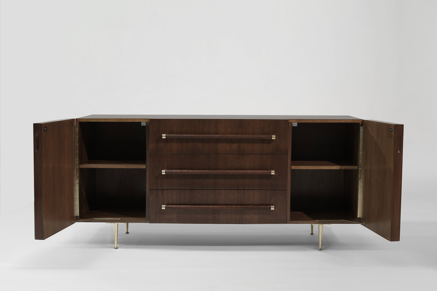 T.H. Robsjohn-Gibbings Credenza in Walnut and Brass, C. 1950s