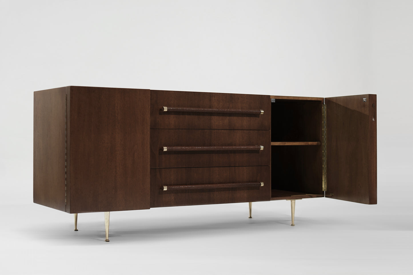 T.H. Robsjohn-Gibbings Credenza in Walnut and Brass, C. 1950s