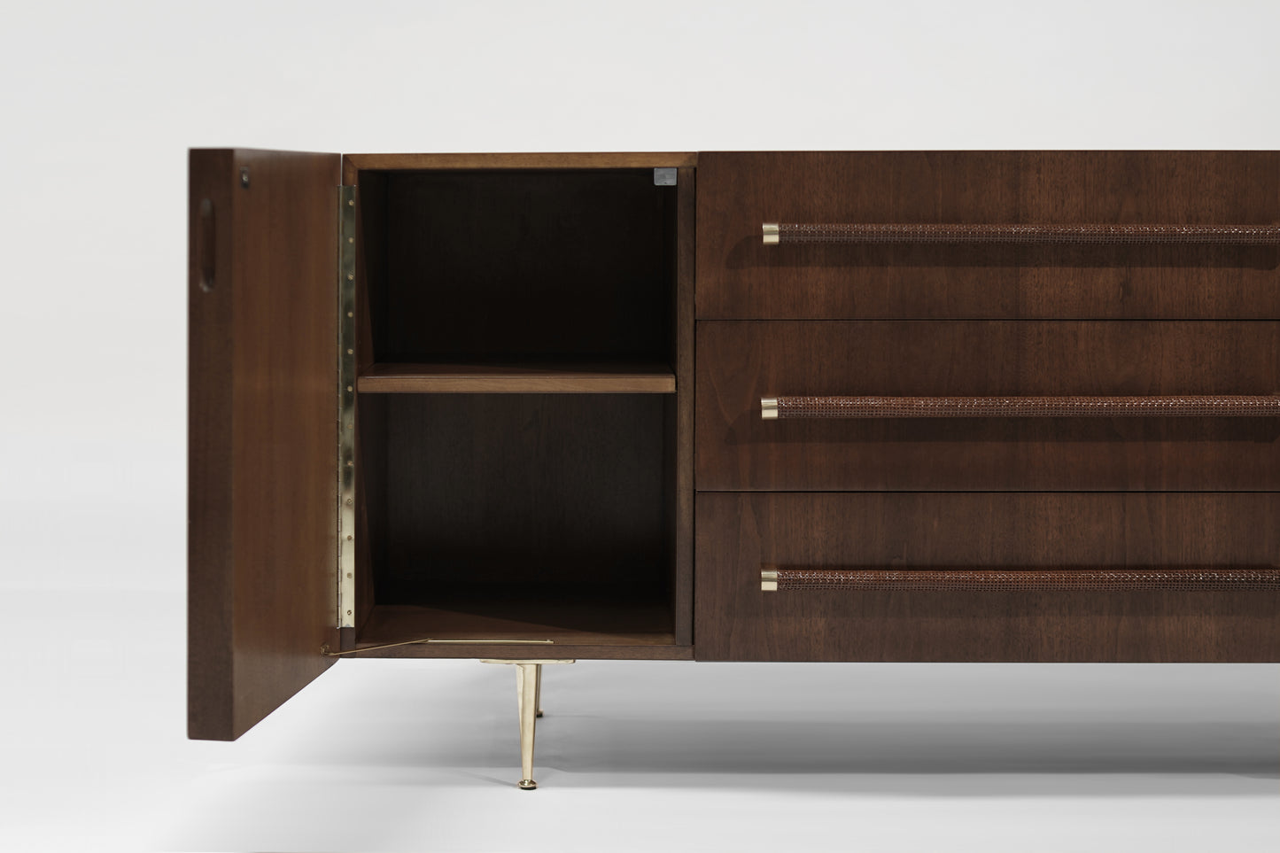 T.H. Robsjohn-Gibbings Credenza in Walnut and Brass, C. 1950s