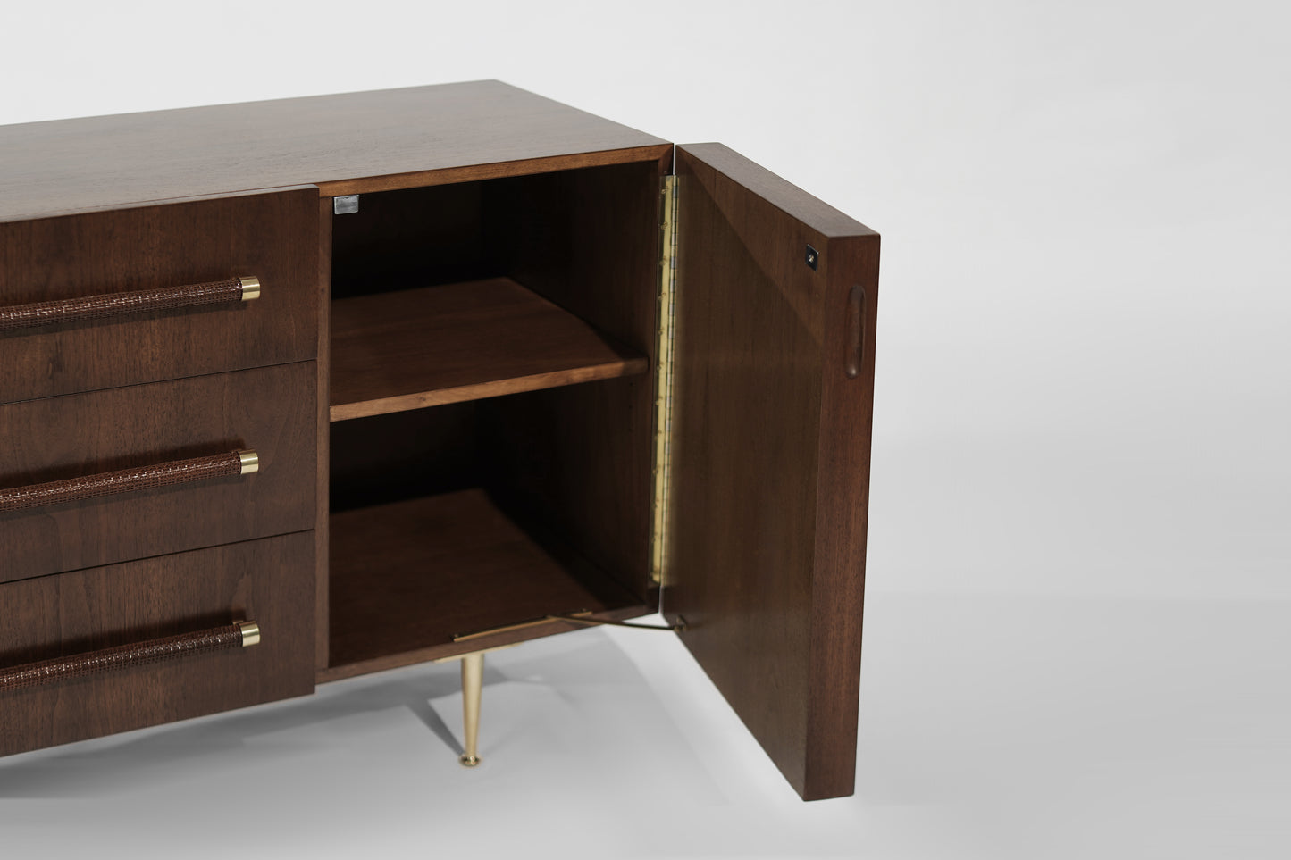 T.H. Robsjohn-Gibbings Credenza in Walnut and Brass, C. 1950s