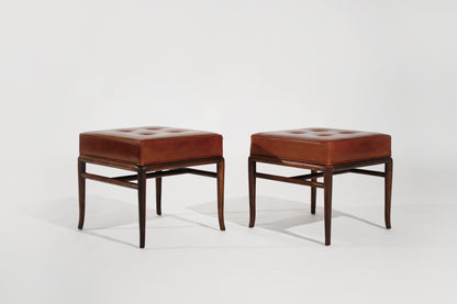 Set of Stools by T.H. Robsjohn-Gibbings in Cognac Leather, C. 1950s