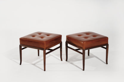 Set of Stools by T.H. Robsjohn-Gibbings in Cognac Leather, C. 1950s