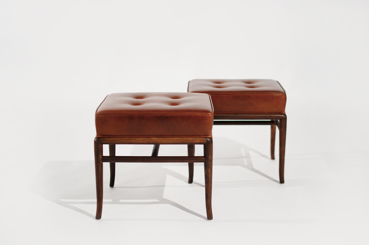 Set of Stools by T.H. Robsjohn-Gibbings in Cognac Leather, C. 1950s