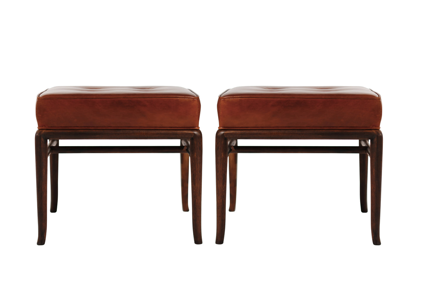 Set of Stools by T.H. Robsjohn-Gibbings in Cognac Leather, C. 1950s