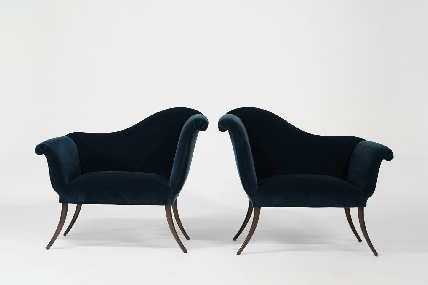 T.H. Robsjohn-Gibbings Attributed Neoclassical Style Klismos Settees, C. 1940s