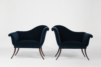 T.H. Robsjohn-Gibbings Attributed Neoclassical Style Klismos Settees, C. 1940s