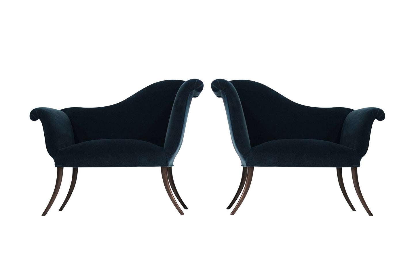 T.H. Robsjohn-Gibbings Attributed Neoclassical Style Klismos Settees, C. 1940s