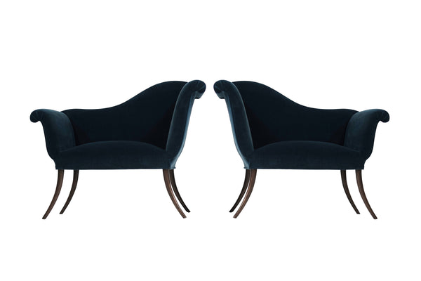 T.H. Robsjohn-Gibbings Attributed Neoclassical Style Klismos Settees, C. 1940s