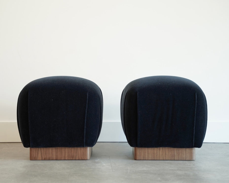 Mohair and Walnut Stools by Karl Springer, C. 1980s