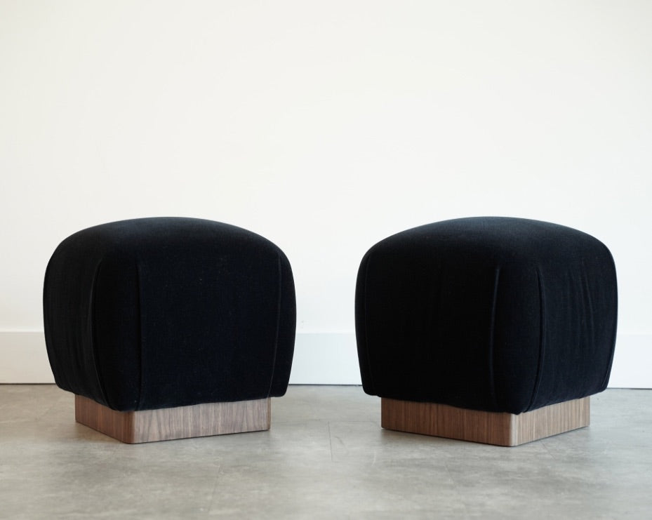 Mohair and Walnut Stools by Karl Springer, C. 1980s