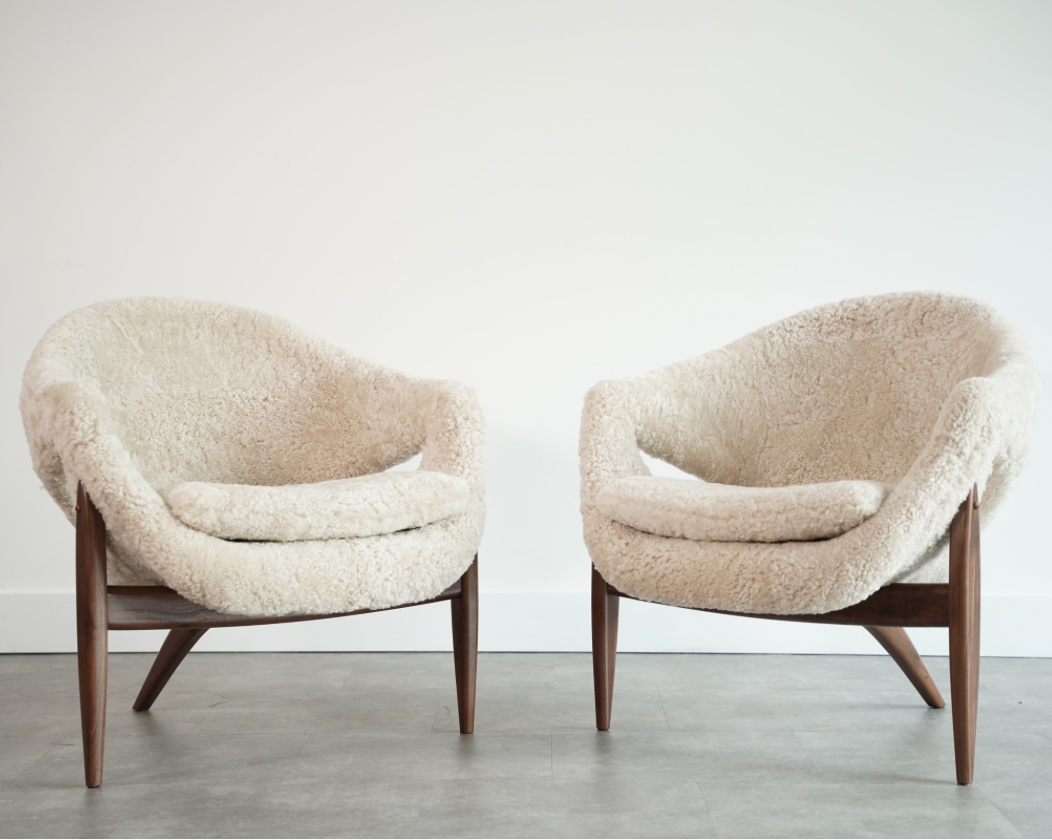 Sculptural Lounge Chairs in Shearling by Luigi Tiengo, Canada, C. 1960s