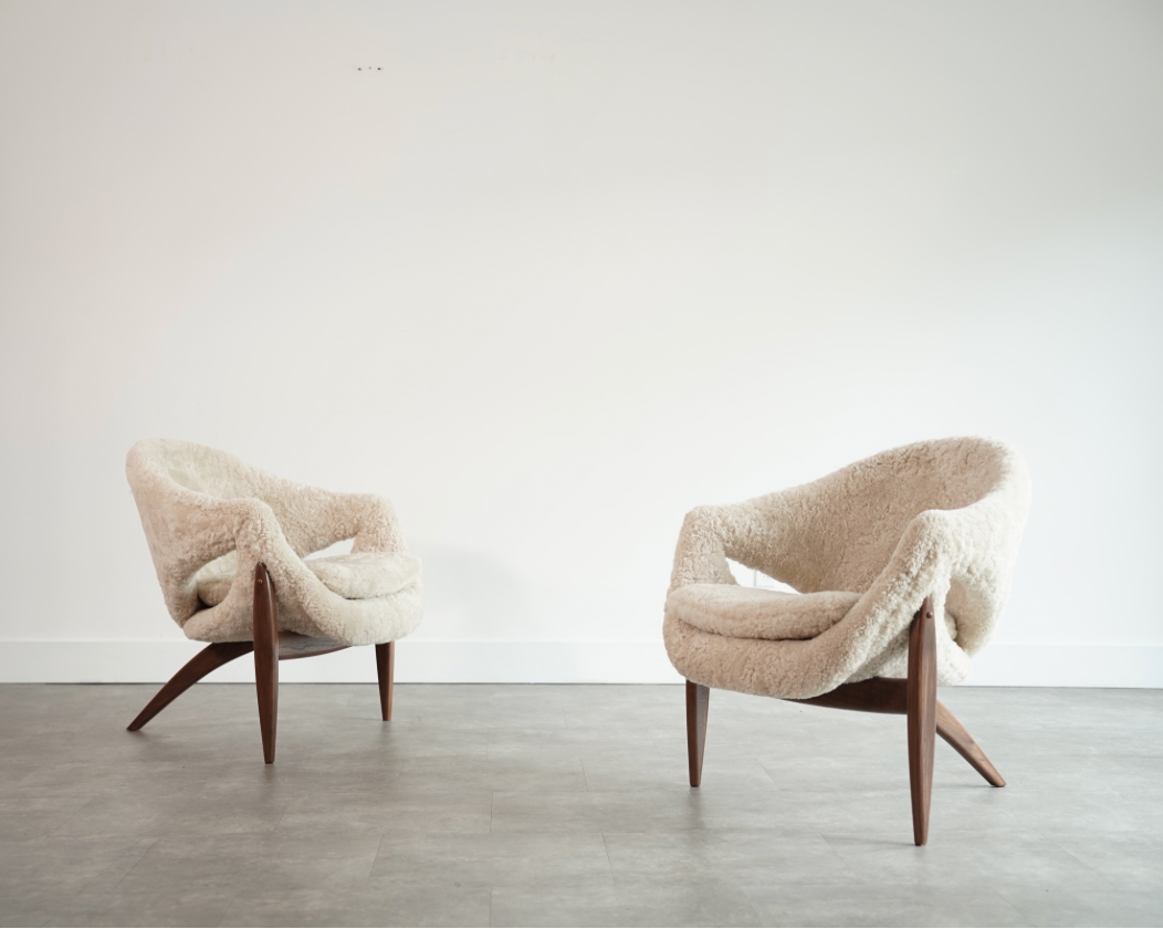 Sculptural Lounge Chairs in Shearling by Luigi Tiengo, Canada, C. 1960s