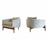 Tripod Barrelback Lounge Chairs in Greige Linen, C. 1950s
