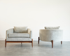 Tripod Barrelback Lounge Chairs in Greige Linen, C. 1950s